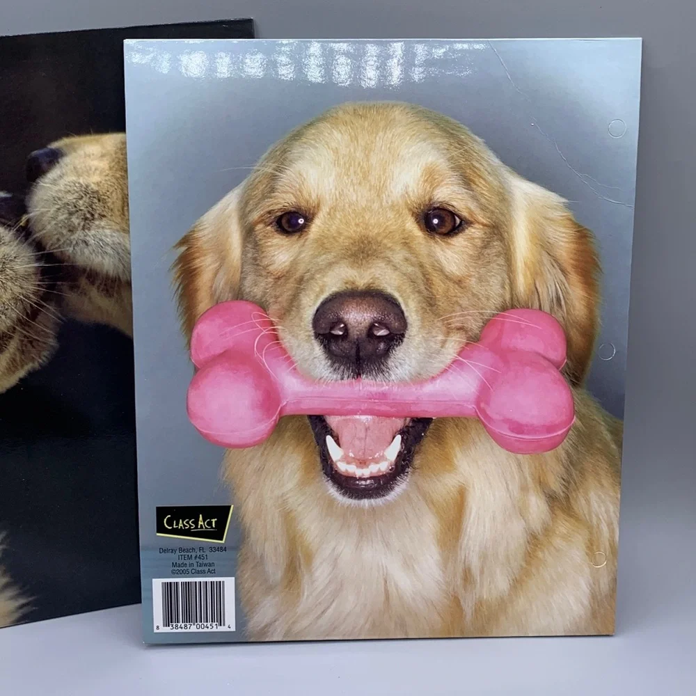 Two Vintage Happy Tails Class Act “Puppy Love” Golden Retriever Binder Folders